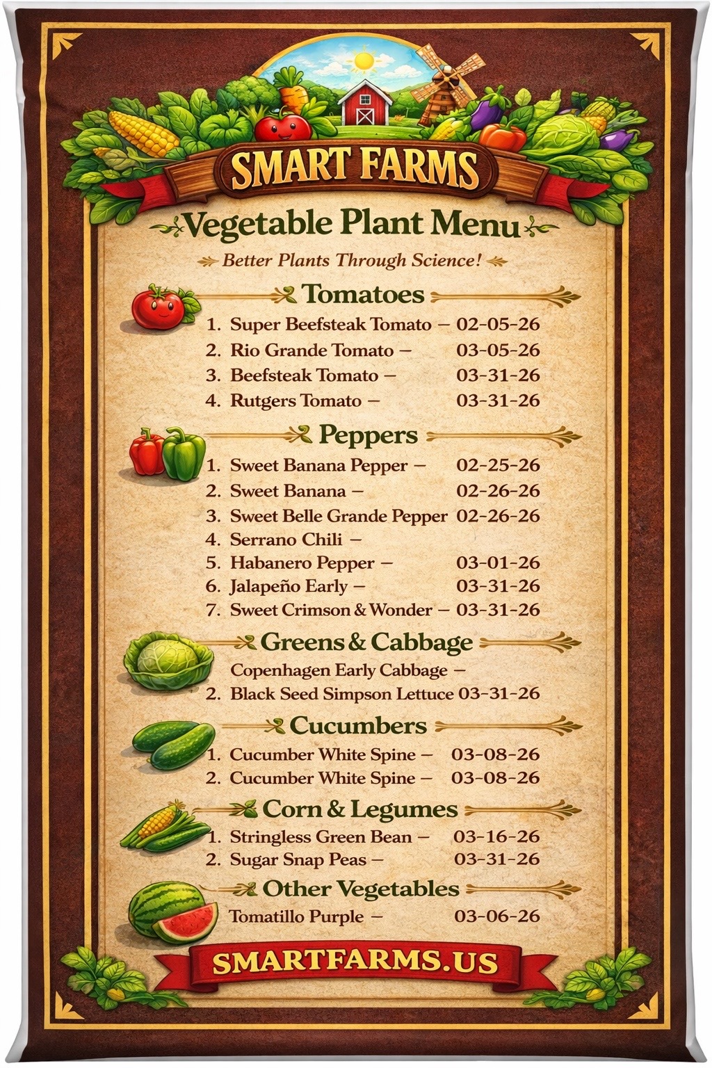 Smart Farms plant menu